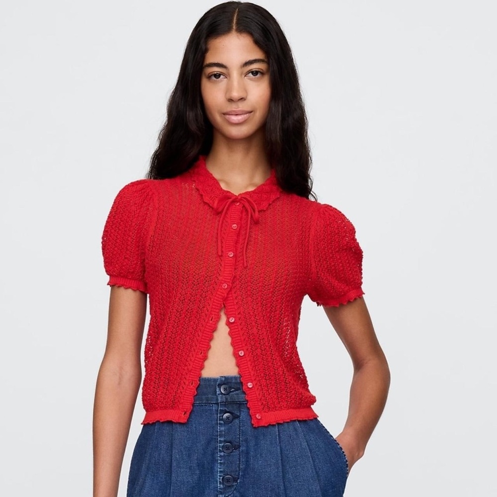 GAP x DÔEN Red Short Sleeve Button Down Cardigan